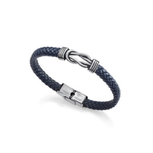 PULSERA ACERO NUDOS PIEL AZUL