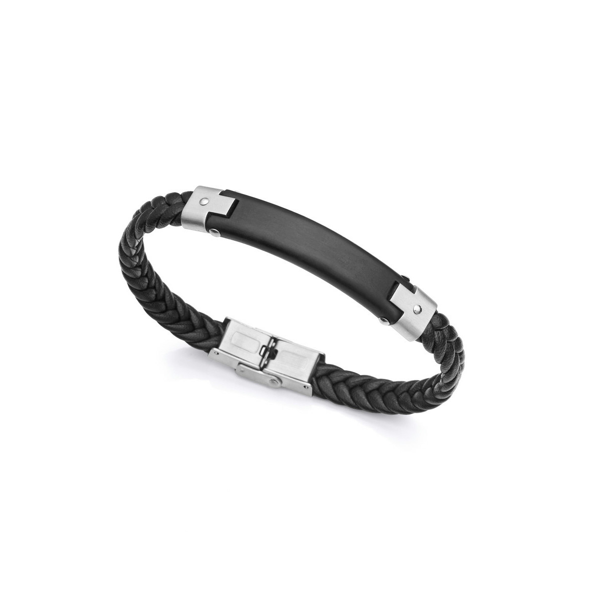 PULSERA ACERO IP NEGRO PIEL NEGRA