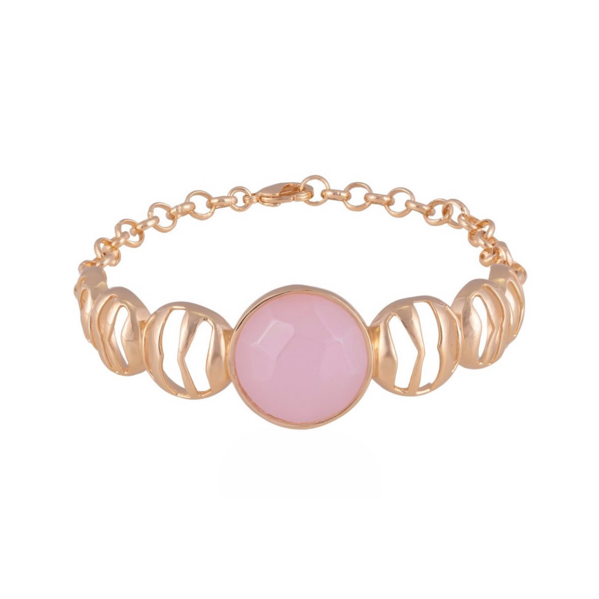 PULSERA BAÑO DE ORO Y CUARZO ROSA