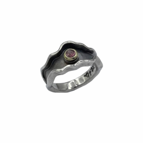 ANILLO PLATA TURMALINA Y ORO 9 K